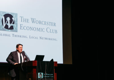 Worcester Economic Club President (2016-2017) Tim Gray addresses members of the club.